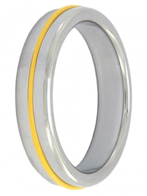 Stainless Steel Slim Cock Ring With Yellow Band 55 mm.