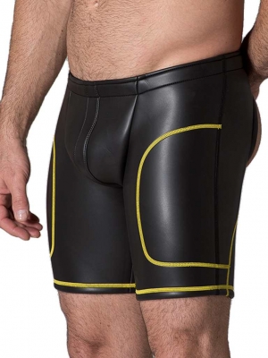 665 Leather Neoprene Open Ass Long Shorts Black/Yellow