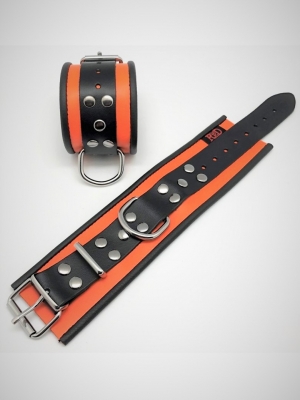 THE RED  Leder-Handfessel - Orange/Schwarz